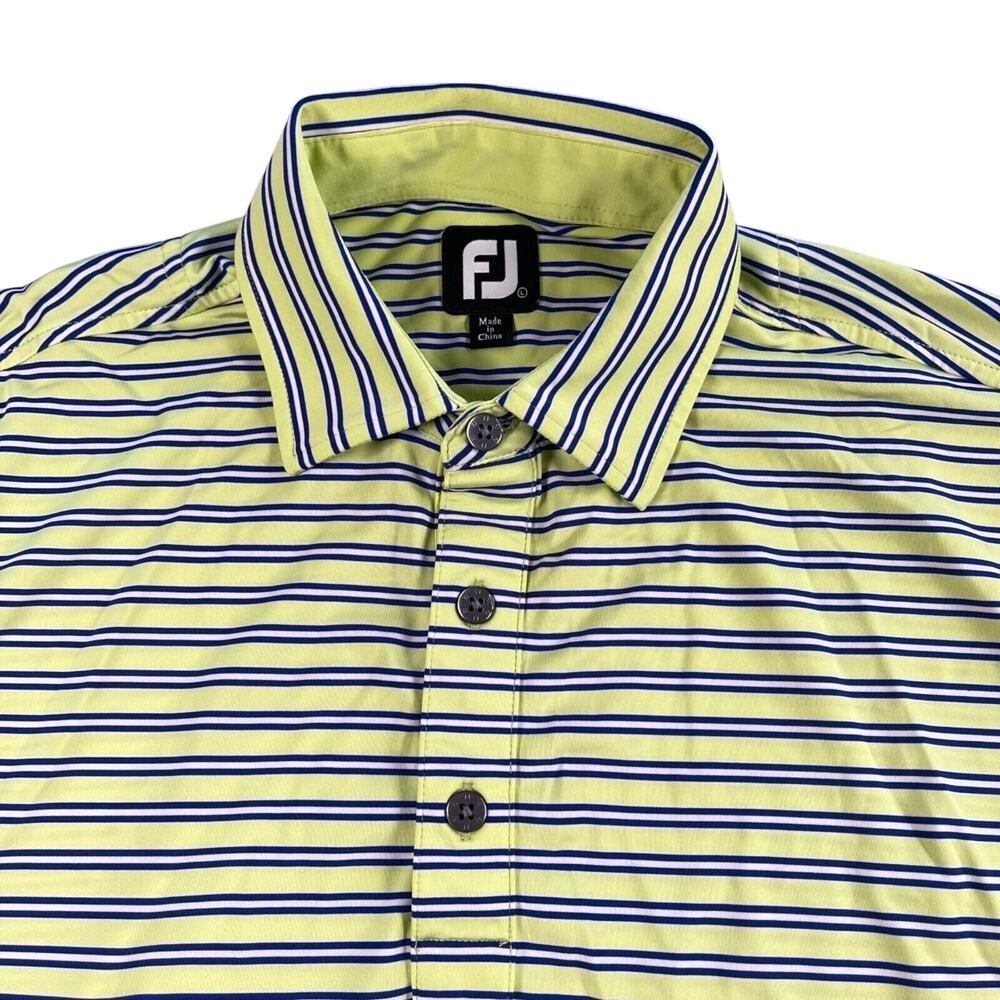 Footjoy Polo Shirt Mens Large Neon Green‎ Navy Striped Golf Stretch Performance